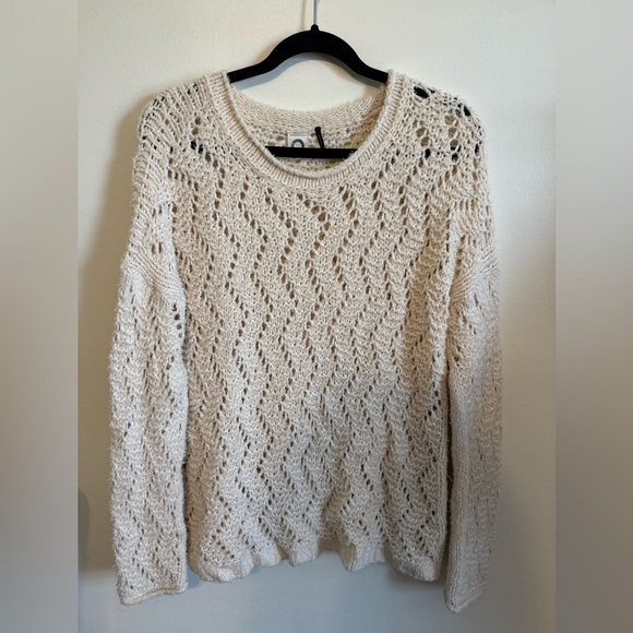 Anthropologie Akemi + Kin Natural Sable Pointelle Knitted Sweater Medium - Picture 6 of 7